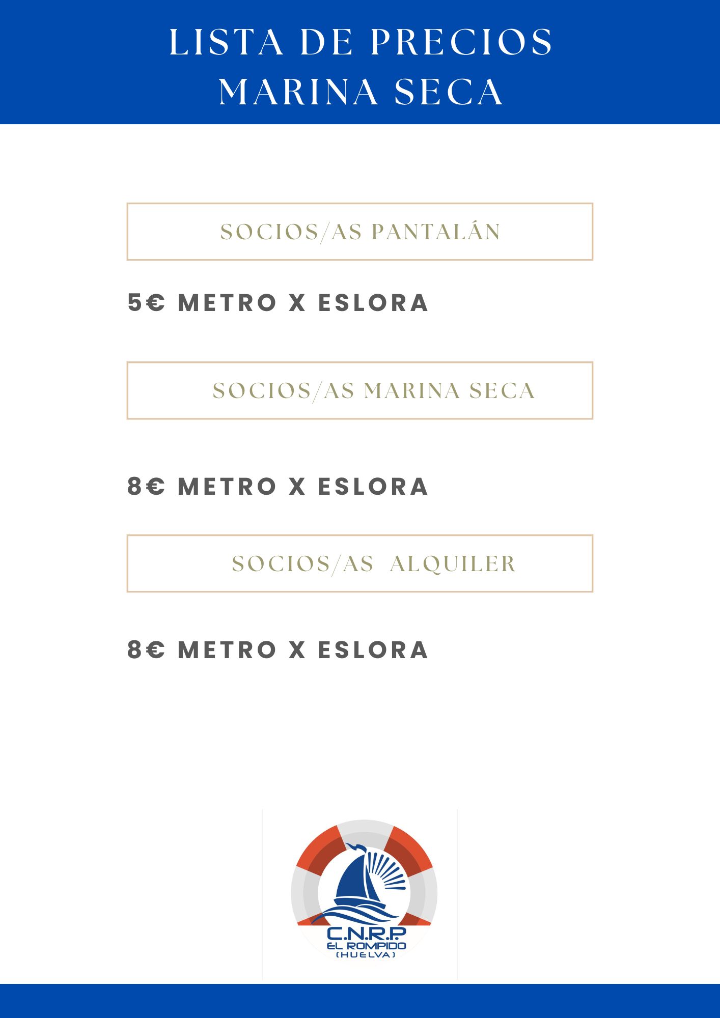 PRECIOS MARINA SECA 2025